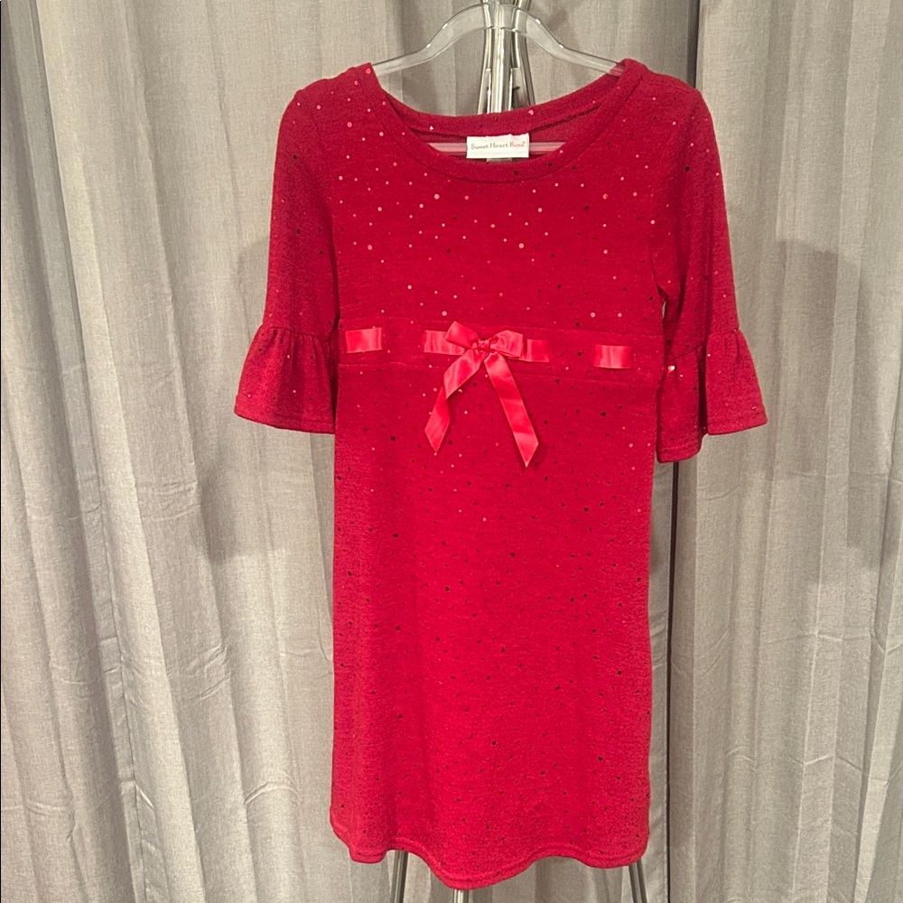 Sweet Heart Rose Sparkling sweater Red Dress that ties in back.‎